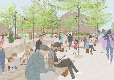 Image showing people sitting and socialising along the riverbank.